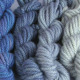 Bulky - Iris. Hand dyed, bulky rug weight, 100% wool yarn in a pack of 6 blue violet gradated color values.