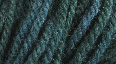Penobscot Green: hand dyed, bulky rug weight, 100% wool spot dyed yarn in deep blue green with marsh grass and sunlight colors for rug hooking and punching.