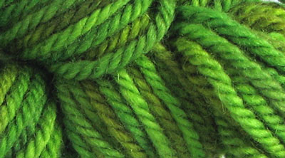 Summer Green: hand dyed, bulky rug weight, 100% wool spot dyed yarn in colors that make you think summer lawns and new leaves for rug hooking and punching.